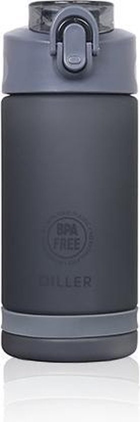 Diller Waterfles met Rietje - Drinkfles - Handig Sluitsysteem  - 550ml  - Zwart - Tritan & BPA-vrij