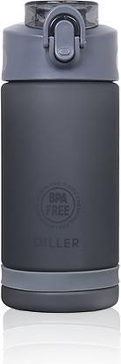 Diller Waterfles met Rietje - Drinkfles - Handig Sluitsysteem - 550ml - Zwart - Tritan & BPA-vrij