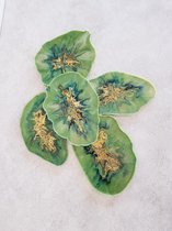 ByNonams Epoxy ResinArt onderzetters Geode groen goud 5 stuks