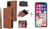 Luxe Telefoonhoesje voor Apple iPhone 12 Mini | Hoogwaardig Leren Bookcase | Portemonnee | Rits | Cognac Bruin + 1x screenprotector