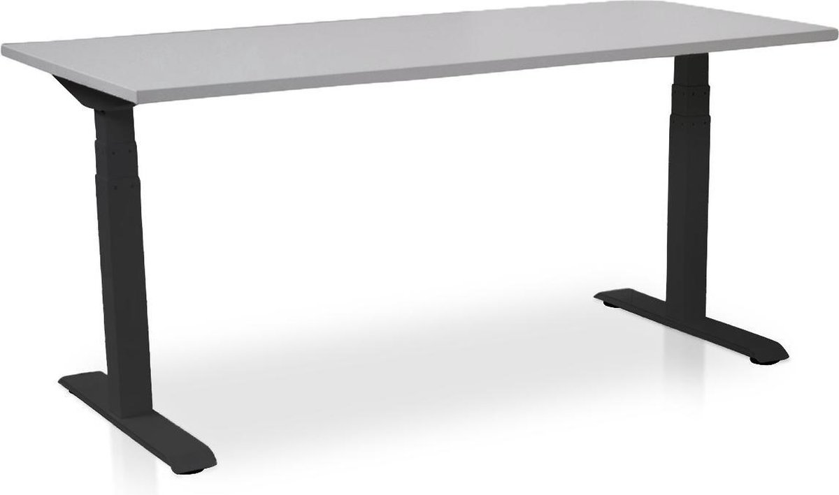Lineaflex MRC Zit-sta bureau elektrisch verstelbaar - MRC PRO-L 2.0 NEN-EN 527 | 140 x 80 cm | frame zwart - blad grijs - met kabelmanagement | memory functie met 4 standen | 150kg draagvermogen Zwart frame