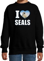 I love seals sweater met dieren foto van een zeehond zwart voor kinderen - cadeau trui zeehonden liefhebber - kinderkleding / kleding 5-6 jaar (110/116)