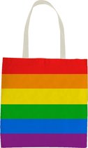 1x Polyester boodschappentasje/shopper regenboog/rainbow/pride vlag voor volwassenen en kids - Festival/pride musthaves