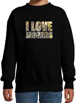 Tekst sweater I love jaguars met dieren foto van een jaguar zwart voor kinderen - cadeau trui jachtluipaarden liefhebber - kinderkleding / kleding 12-13 jaar (152/164)