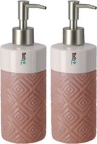 Set van 3x stuks zeeppompjes/zeepdispensers roze/wit keramiek 21 cm - Navulbare zeep houder - Toilet/badkamer accessoires