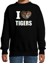 I love tigers sweater met dieren foto van een tijger zwart voor kinderen - cadeau trui tijgers liefhebber - kinderkleding / kleding 5-6 jaar (110/116)