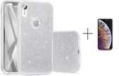 Apple iPhone XR Back Cover Telefoonhoesje | Zilver | TPU hoesje | Glitter + 1x screenprotector