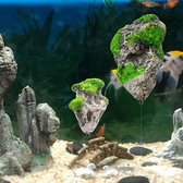 Aquarium decoratie – Drijvende Grot - Aquarium toebehoren - Ook voor kleine visbokaaltjes - Grot voor visbokaal – Drijvende grot met zuignap