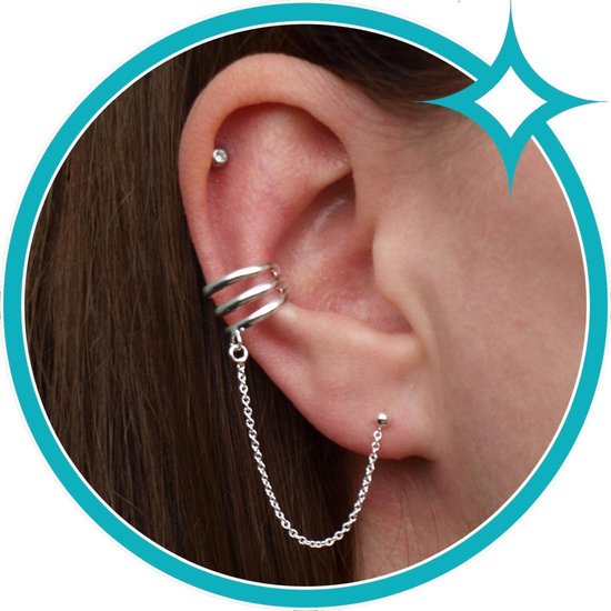 EAR IT UP - Ear cuff met ketting en oorbel - 925 sterling zilver - 11 x 69  mm - 1 stuk | bol.com