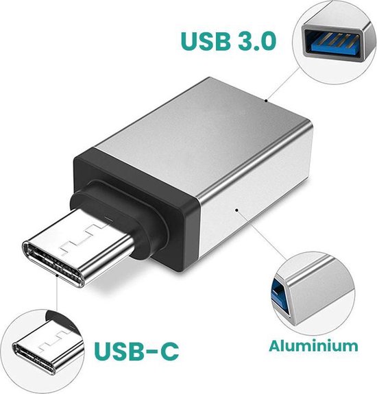 Vues USB-C naar USB 3.0 Adapter - 2 stuks - Thunderbolt 3 - Converter Hub - Zilver - OTG Verloop - Vues