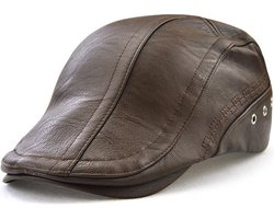Flatcap - Platte pet - PU Nep leer - Verstelbaar - Lichtbruin