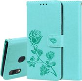 Rose reliÃ«f horizontaal Flip PU lederen tas voor Galaxy A30 / A20, met houder & kaartsleuven & portemonnee (groen)