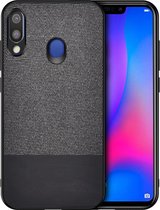 Schokbestendige splicing PU + stoffen beschermhoes voor Galaxy M20 (zwart)