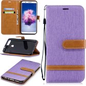 Kleurafstemming Denim Texture Leather Case voor Huawei P Smart / Enjoy 7S, met houder & kaartsleuven & portemonnee & lanyard (paars)