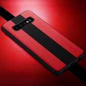 SULADA antislip TPU + handgemaakte lederen tas voor Galaxy S10 (rood)