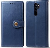 Voor Xiaomi Redmi Note 8 Pro Retro effen kleur lederen gesp telefoonhoes met sleutelkoord en fotolijst en kaartsleuf en portemonnee en standaardfunctie (blauw)