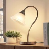 Lindby - LED tafellamp - 1licht - glas, metaal - H: 42 cm - E27 - wit alabaster, oud-messing