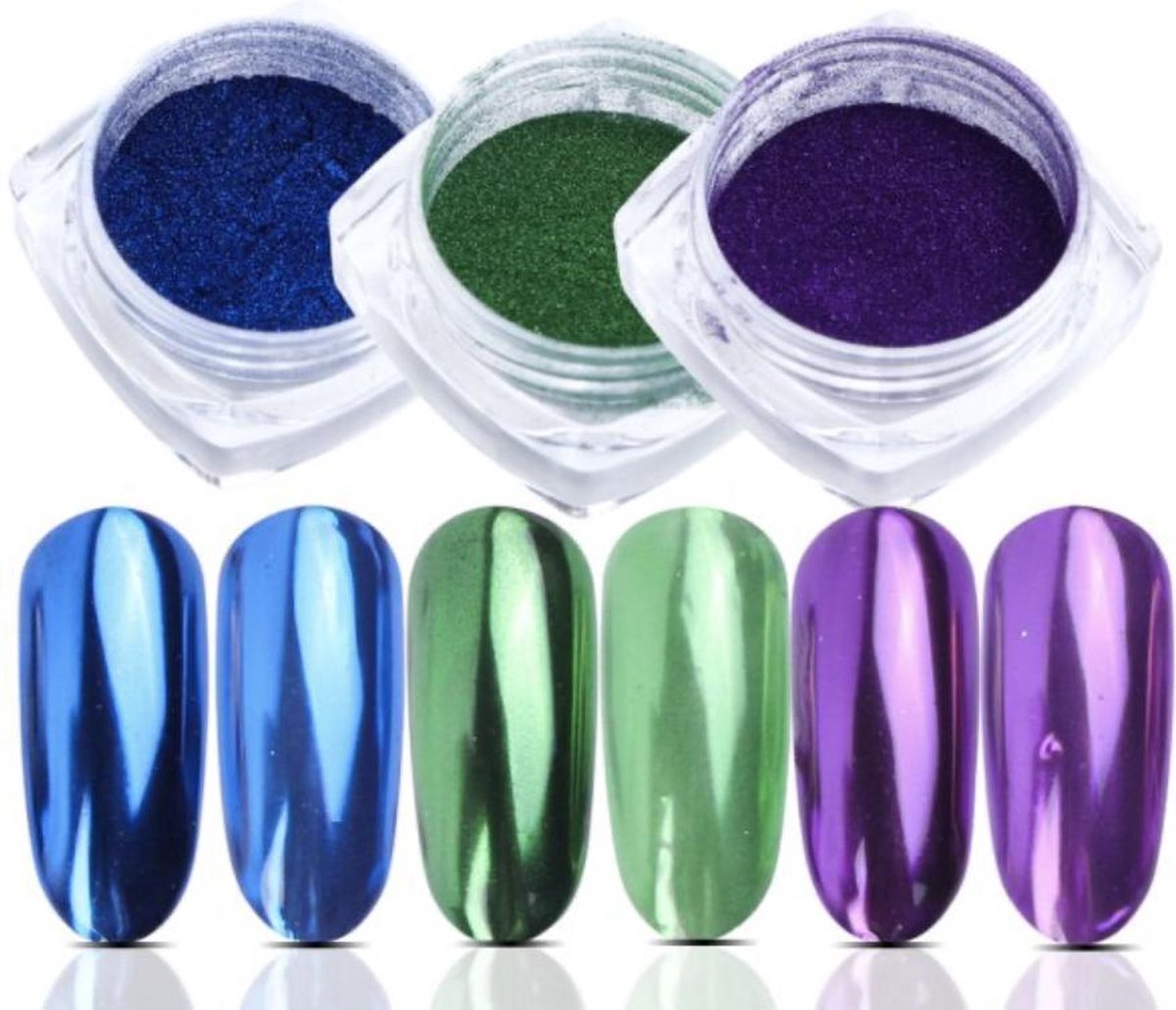 Goedkoopste GUAPÀ - Holografische Glitter Poeder Set - Paars & Blauw & Groen - Nail Art & Nagel Decoratie Chrome Nails - 3 stuks
