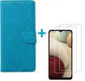 Samsung Galaxy A12 - Bookcase Tuquoise - portemonee hoesje met 2 stuks Glas Screen protector
