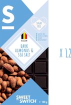 SWEET-SWITCH® - Pure Belgische Chocolade met Amandelen en Zeezout - Chocola - Suikervrij - Glutenvrij - Vegan - KETO - 12 x 100 g