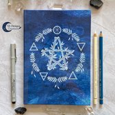 Pentagram Elementen Magie notitieboek A5 hardcover blauw - Journal - Heks - Pagan - Blanco - BOS - Spreukenboek
