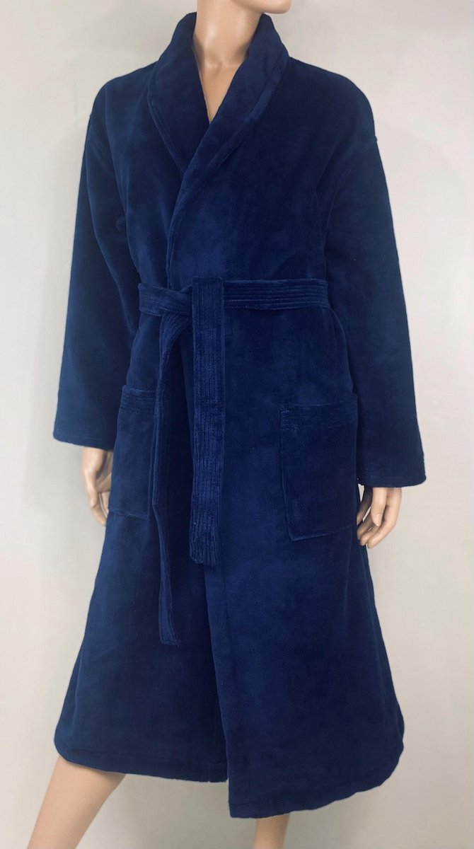 Velvet Badjas - Velvet Blauw - Maat XL - Hoogwaardige kwaliteit - Zeer luxe - Ochtendjas - Luxe Badstof van Katoen en Polyester - Heerlijk warm - Super zacht fleece - Binnenzijde katoen - voor sauna en thuisgebruik