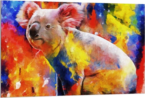 Dibond - Koala op Regenboog Gevlekte Achtergrond - Foto op Aluminium (Wanddecoratie van metaal)