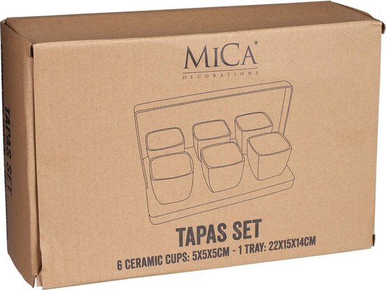 Mica Decorations - Luxe Tapas set - 6 Zwarte Tapas Schaaltjes op Houten Tapasplank - Servies - Borrelplank Olijfhout - Mica Decorations