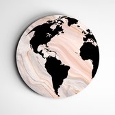 IDecorate - Schilderij - Marmer Look Wereldbol Wereldkaart - Zwart, Bruin, Roze En Beige - 60 X 60 Cm