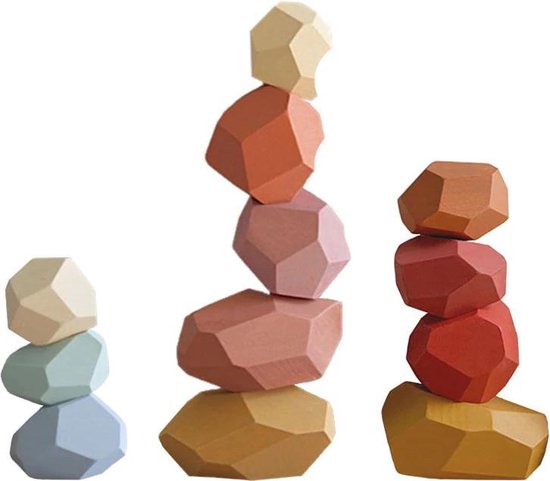 Jeu D’Empilage De Pierres En Bois 20 Pièces – Blocs Montessori Colorés – Équilibre Et Créativité