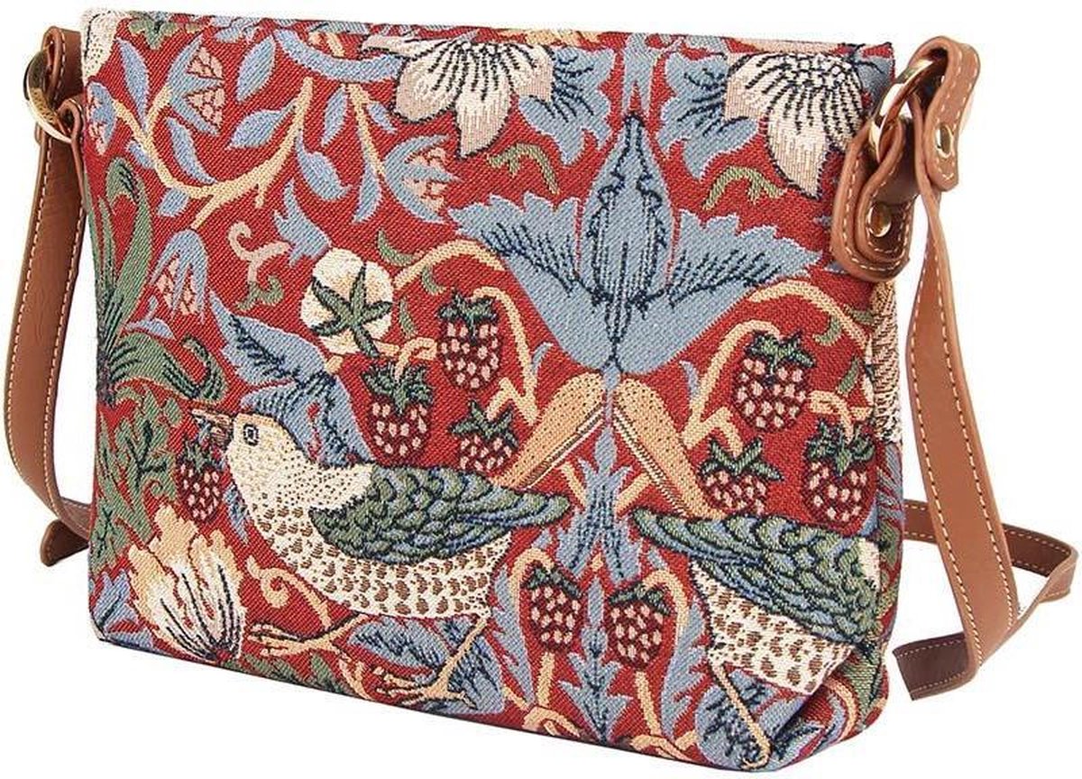 Signare Schoudertas - Gobelinstof - Aardbeien en Vogels - Strawberry Thief red - Rood - William Morris