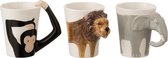 J-Line Tas Olifant Leeuw Aap Wit/Bruin/Geel Assortiment Van 3