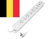 Design stekkerdoos in het wit - 3 meter kabel - 6 uitgangen en 2 USB-Poorten 2.1A - Type 3 SPD overspanningsbeveiliging - Geschikt voor België
