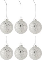J-Line Doos Van 6 Kerstballen Sterretjes Glas Zilver Small