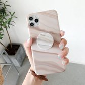Frosted IMD-serie TPU-beschermhoes met houder voor iPhone 11 Pro Max (romige koffie)