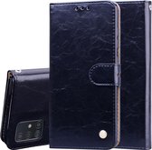 Voor Galaxy A71 zakelijke stijl olie wax textuur horizontale flip lederen tas, met houder en kaartsleuven en portemonnee (zwart)