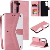 Voor Samsung Galaxy S21 5G Stiksels Kalfsstructuur Horizontale Flip Leren Case met Houder & Kaartsleuven & Portemonnee (Rose Goud)