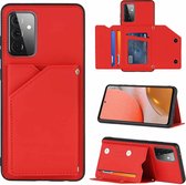 Voor Samsung Galaxy A72 5G Skin Feel PU + TPU + PC Achterkant Schokbestendig hoesje met kaartsleuven & houder & fotolijst (rood)