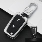 Auto Lichtgevende All-inclusive Zinklegering Sleutel Beschermhoes Sleutel Shell voor Toyota B Stijl Vouwen 2-knops (Zilver)