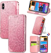 Blooming Mandala Reliëfpatroon Magnetische Horizontale Flip Leren Case met Houder & Kaartsleuven & Portemonnee Voor iPhone XS Max (Roze)