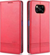Voor Xiaomi POCO X3 NFC AZNS Magnetische Kalf Textuur Horizontale Flip Leren Case met Kaartsleuven & Houder & Portemonnee (Rood)