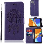 Voor Xiaomi Redmi 9C Windgong Uil Embossing Patroon Horizontale Flip Leren Case met Houder & Kaartsleuven & Portemonnee (Paars)