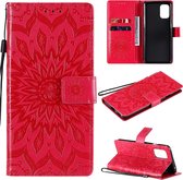 Voor OnePlus 8T Sun Embossing Pattern Horizontale Flip Leather Case met Card Slot & Holder & Wallet & Lanyard (Red)