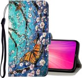 Voor Xiaomi Redmi Note 8 Pro 3D Gekleurde Tekening Horizontale Flip PU Lederen Case met Houder & Kaartsleuven & Portemonnee (Paarse Vlinder)