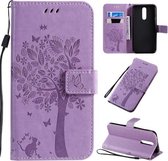Voor Xiaomi Redmi 8 Tree & Cat Pattern Pressed Printing Horizontale Flip PU lederen tas met houder & kaartsleuven & portemonnee & lanyard (lichtpaars)