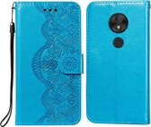 Voor Motorola Moto G7 Play (EU-versie) Flower Vine Embossing Pattern Horizontale Flip Leather Case met Card Slot & Holder & Wallet & Lanyard (Blue)