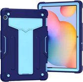 Voor Huawei MediaPad T5 T-vormige beugel Contrastkleur Schokbestendig pc + siliconen beschermhoes (marineblauw + blauw)