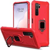 Voor Huawei Nova 7 SE koolstofvezel beschermhoes met 360 graden roterende ringhouder (rood)
