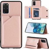 Voor Samsung Galaxy S20 + Skin Feel PU + TPU + PC Achterkant Schokbestendige hoes met kaartsleuven & houder & fotolijst (roségoud)