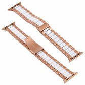 Voor Apple Watch Series 6 & SE & 5 & 4 40 mm / 3 & 2 & 1 38 mm roestvrijstalen polsband horlogeband (wit + goud)